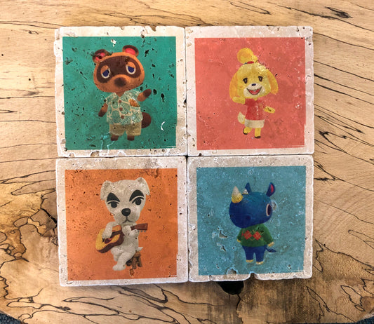 Stone Coasters: Animal Crossing Character Collection (Set Of 4) | House Gift | Natural Stone