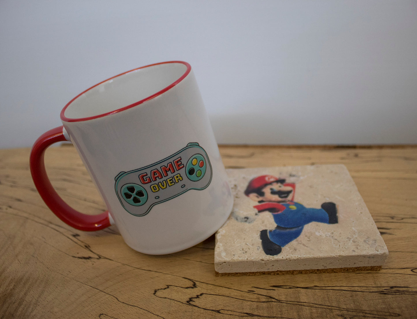 Stone Coasters & Mug Set: Mario | Retro Gaming Gift