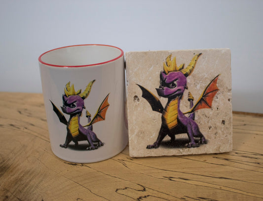 Stone Coasters & Mug Set: Spyro The Dragon | Retro Gaming Gift