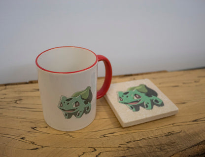 Stone Coasters & Mug Set: Bulbasaur Pokemon | Retro Gaming Gift