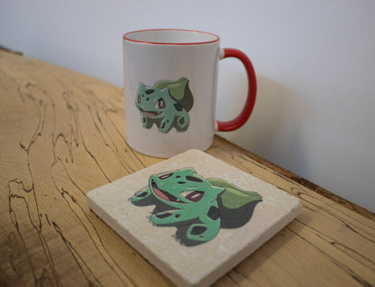 Stone Coasters & Mug Set: Bulbasaur Pokemon | Retro Gaming Gift