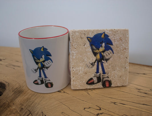 Stone Coasters & Mug Set: Sonic The Hedgehog | Retro Gaming Gift