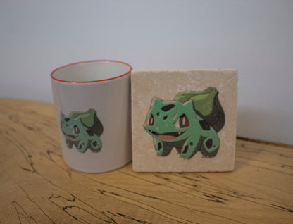 Stone Coasters & Mug Set: Bulbasaur Pokemon | Retro Gaming Gift