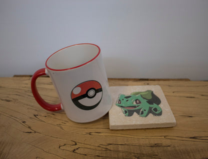 Stone Coasters & Mug Set: Bulbasaur Pokemon | Retro Gaming Gift