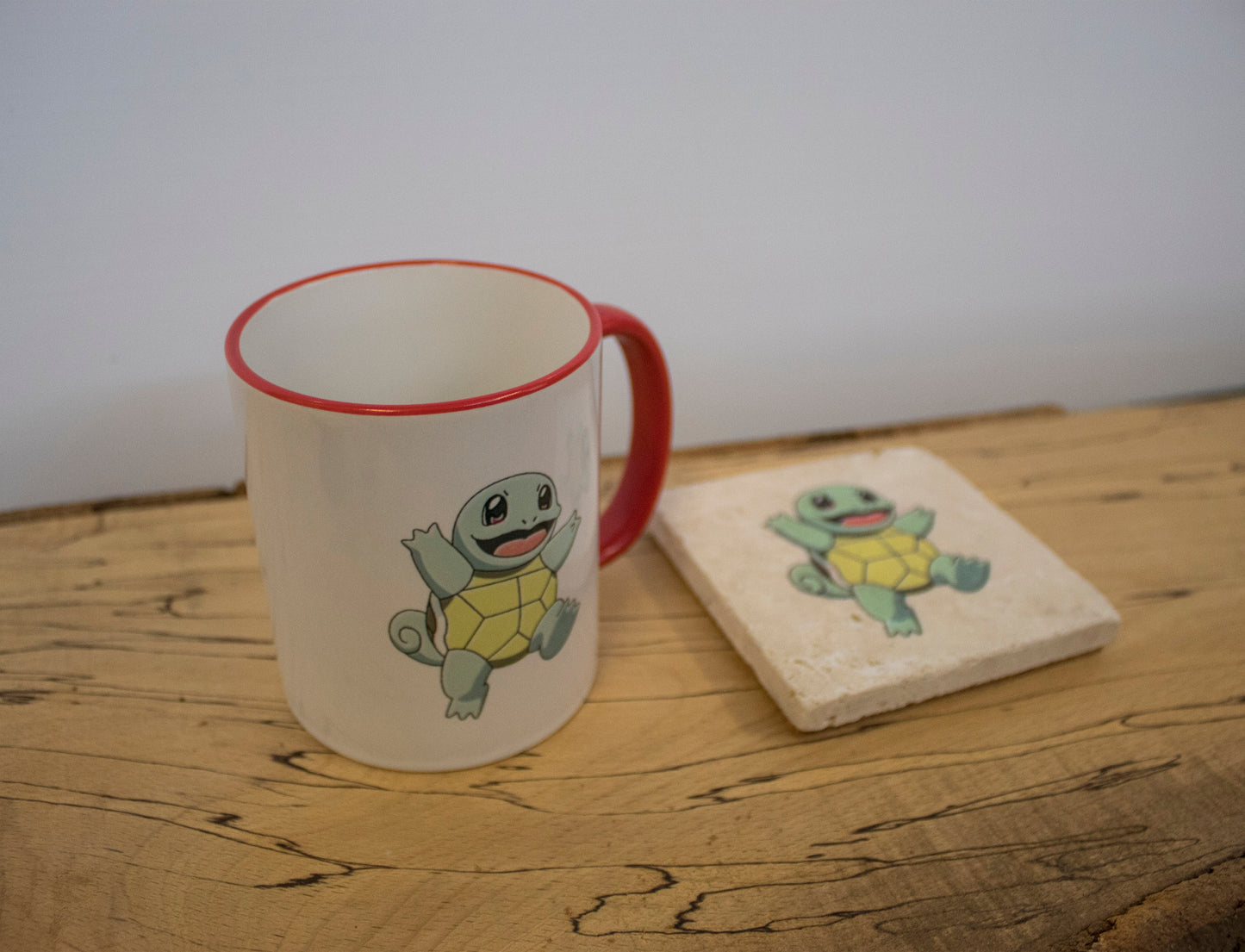 Stone Coasters & Mug Set: Squirtle Pokemon | Retro Gaming Gift