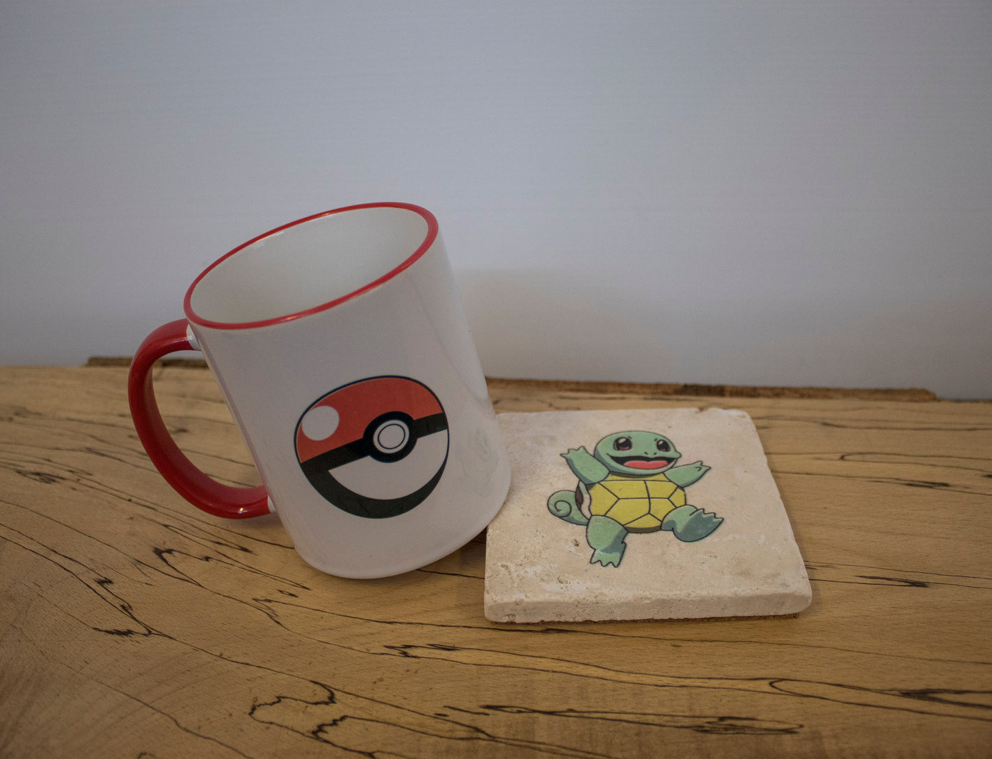 Stone Coasters & Mug Set: Squirtle Pokemon | Retro Gaming Gift