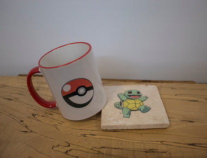 Stone Coasters & Mug Set: Squirtle Pokemon | Retro Gaming Gift