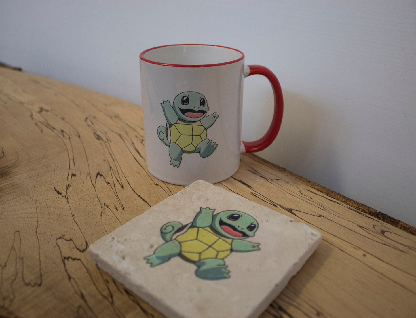 Stone Coasters & Mug Set: Squirtle Pokemon | Retro Gaming Gift