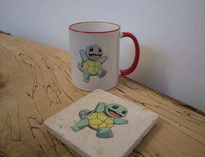 Stone Coasters & Mug Set: Squirtle Pokemon | Retro Gaming Gift