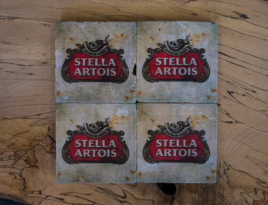 Printed Stone Coasters | Stella Artois (Set Of 4) | Drink Coasters | Natural Coasters