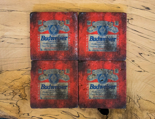 Printed Stone Coasters | Budweiser (Set Of 4) | Drink Coasters | Natural Coasters