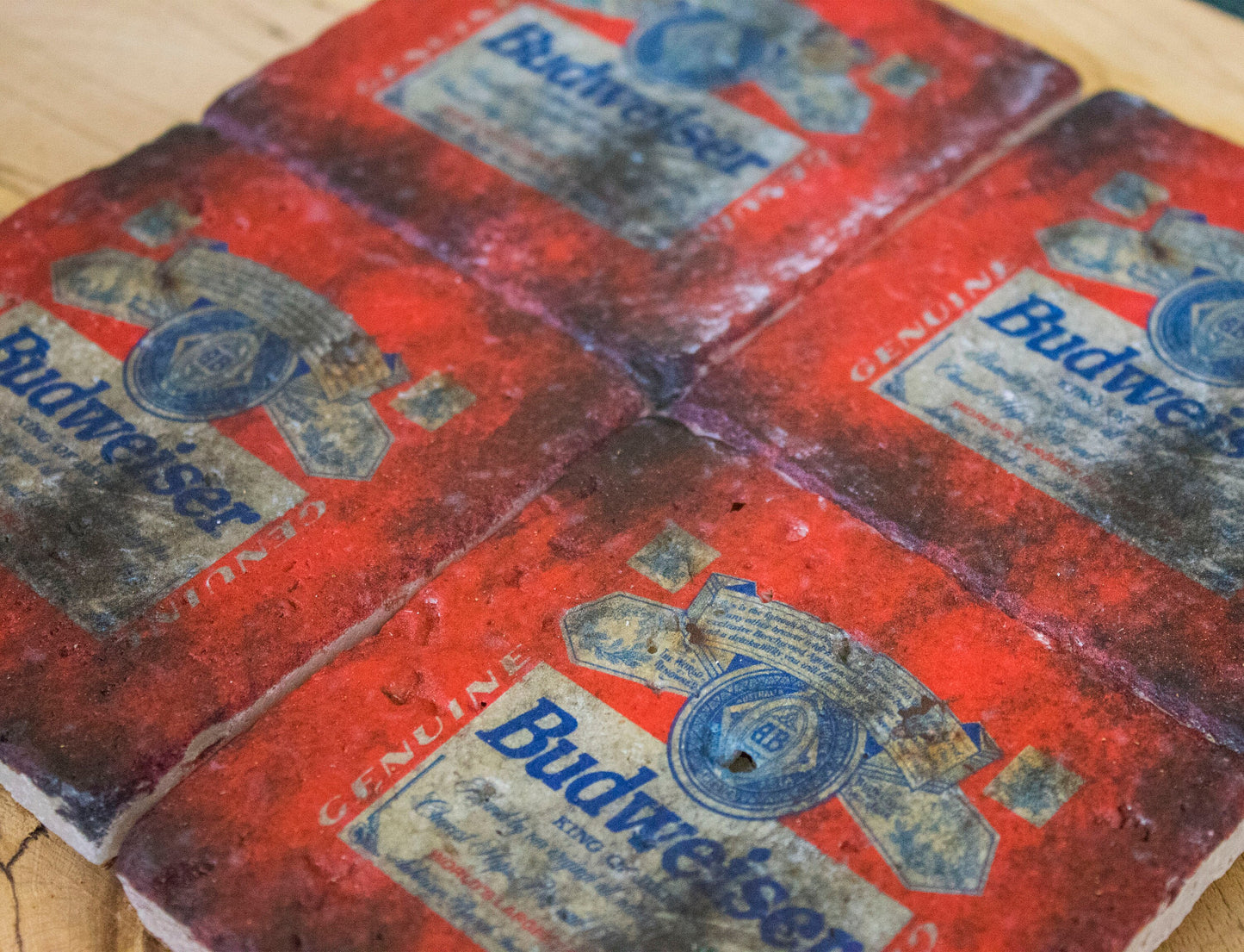 Printed Stone Coasters | Budweiser (Set Of 4) | Drink Coasters | Natural Coasters
