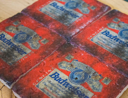 Printed Stone Coasters | Budweiser (Set Of 4) | Drink Coasters | Natural Coasters