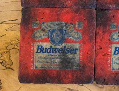 Printed Stone Coasters | Budweiser (Set Of 4) | Drink Coasters | Natural Coasters