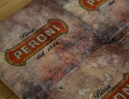 Printed Stone Coasters | Vintage Peroni (Set Of 4) | Drink Coasters | Natural Coasters