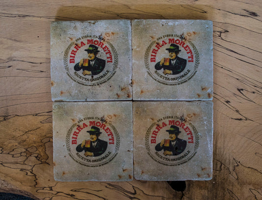 Printed Stone Coasters | Birra Moretti (Set Of 4) | Drink Coasters | Natural Coasters