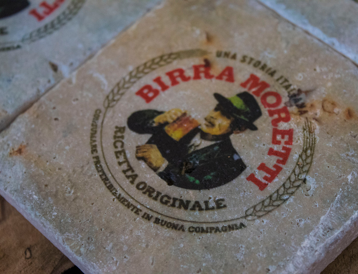 Printed Stone Coasters | Birra Moretti (Set Of 4) | Drink Coasters | Natural Coasters
