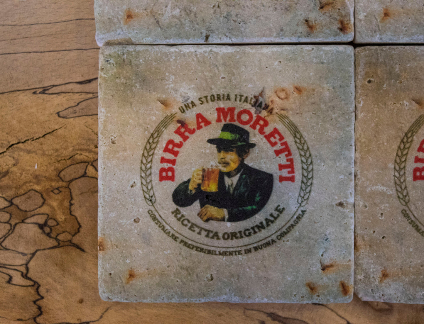Printed Stone Coasters | Birra Moretti (Set Of 4) | Drink Coasters | Natural Coasters