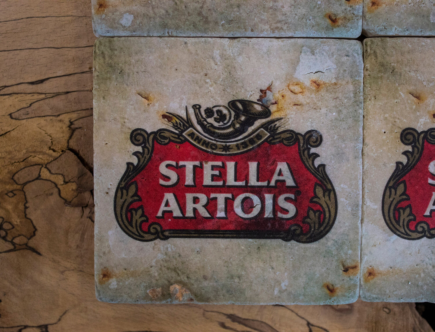 Printed Stone Coasters | Stella Artois (Set Of 4) | Drink Coasters | Natural Coasters