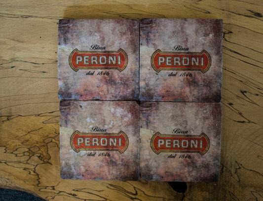 Printed Stone Coasters | Vintage Peroni (Set Of 4) | Drink Coasters | Natural Coasters