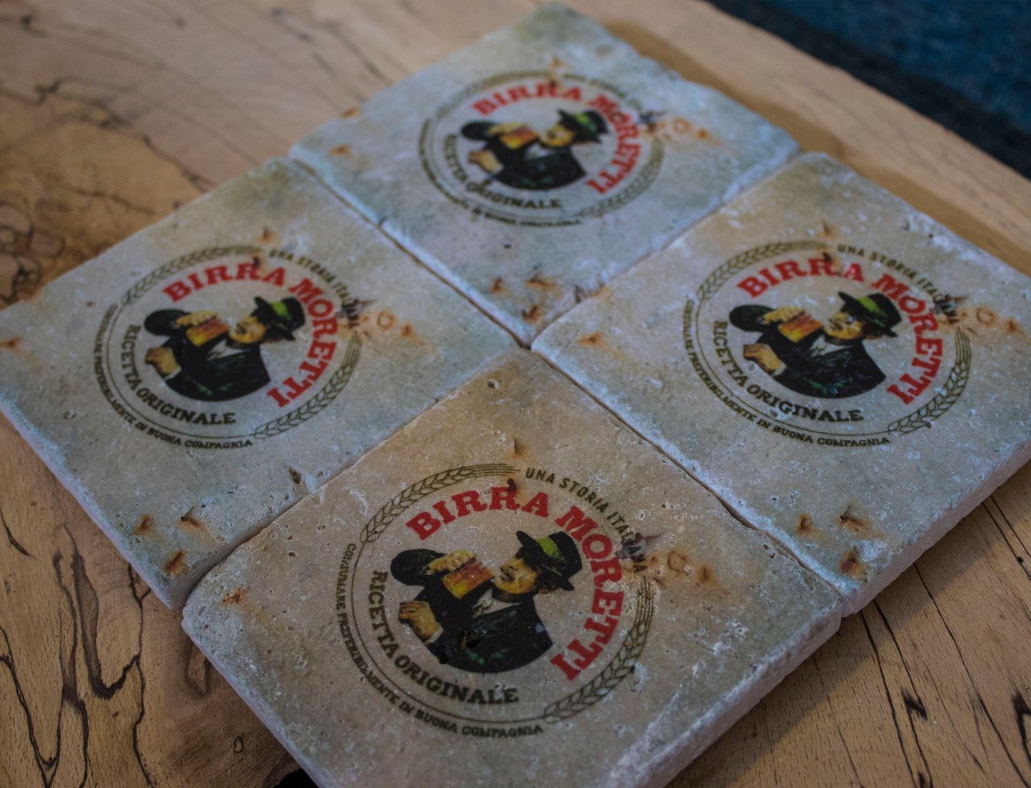Printed Stone Coasters | Birra Moretti (Set Of 4) | Drink Coasters | Natural Coasters