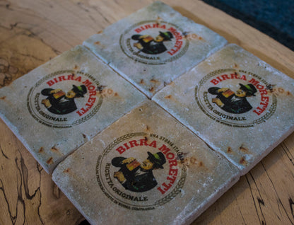 Printed Stone Coasters | Birra Moretti (Set Of 4) | Drink Coasters | Natural Coasters