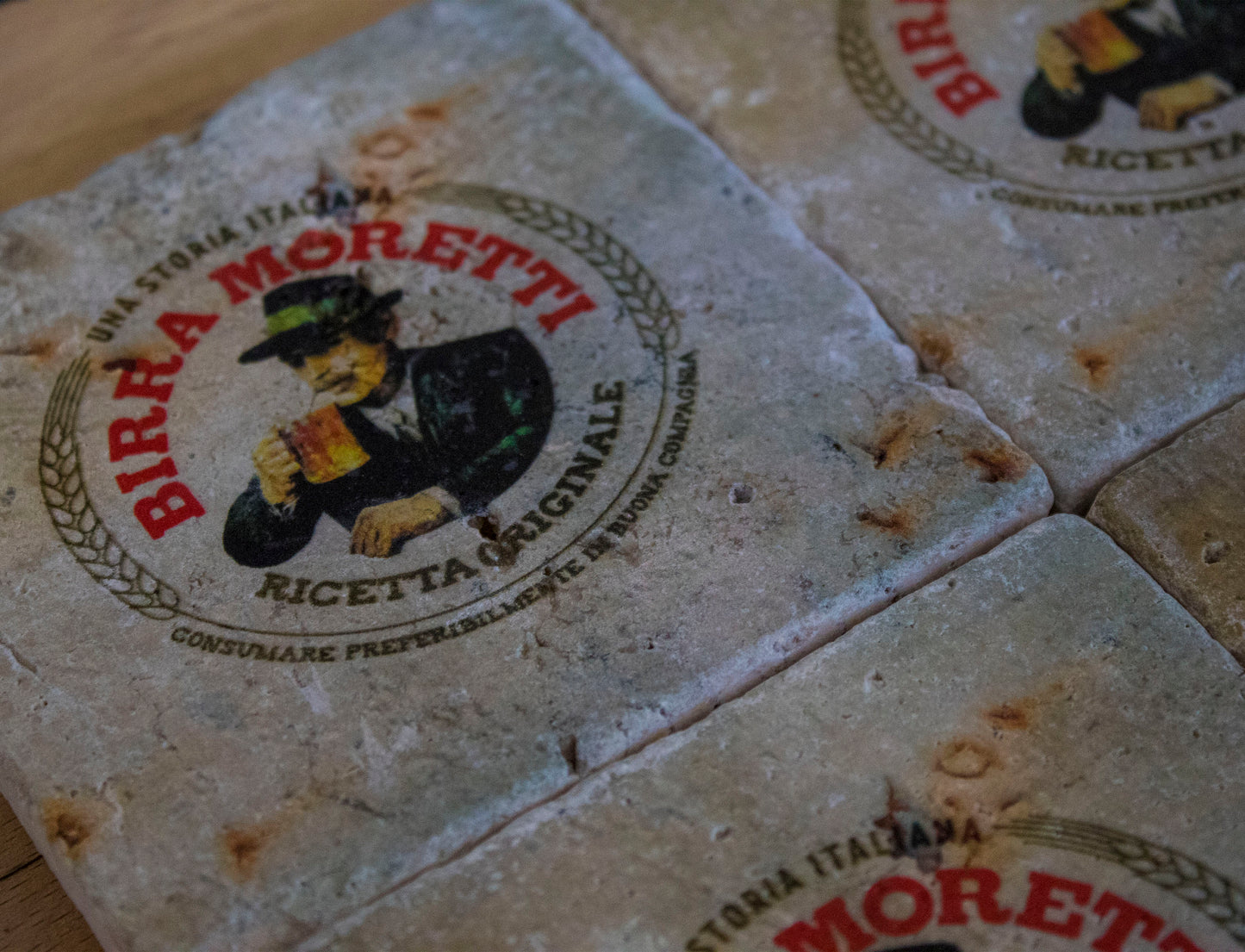 Printed Stone Coasters | Birra Moretti (Set Of 4) | Drink Coasters | Natural Coasters