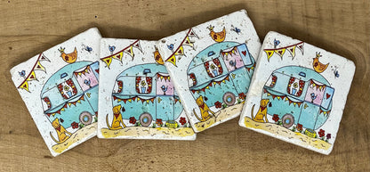 Stone Coasters: Caravan - Artwork by Katie Goddard  (Set of 4)