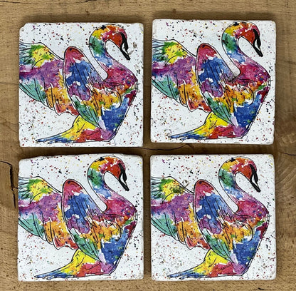 Stone Coasters: Swan - Artwork by Katie Goddard  (Set of 4)