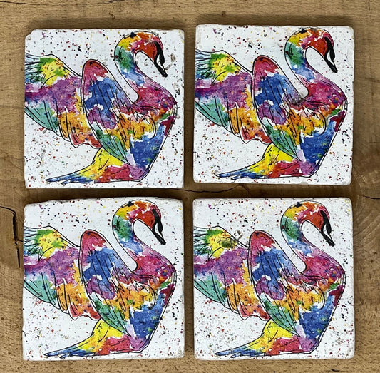 Stone Coasters: Swan - Artwork by Katie Goddard  (Set of 4)