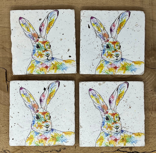 Stone Coasters: Hare - Artwork by Katie Goddard  (Set of 4)