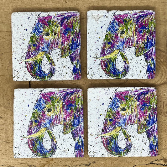 Stone Coasters: Elephant - Artwork by Katie Goddard  (Set of 4)