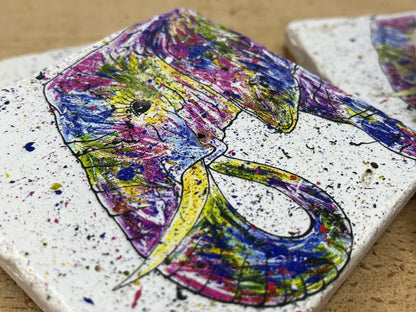 Stone Coasters: Elephant - Artwork by Katie Goddard  (Set of 4)