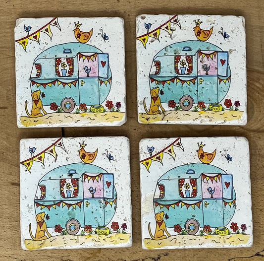 Stone Coasters: Caravan - Artwork by Katie Goddard  (Set of 4)