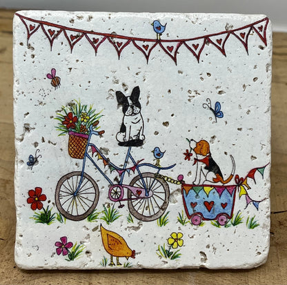 Stone Coasters: French Bulldog - Artwork by Katie Goddard  (Set of 4)