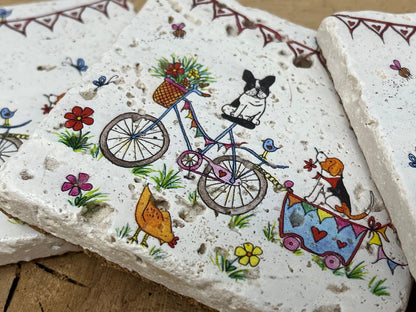 Stone Coasters: French Bulldog - Artwork by Katie Goddard  (Set of 4)