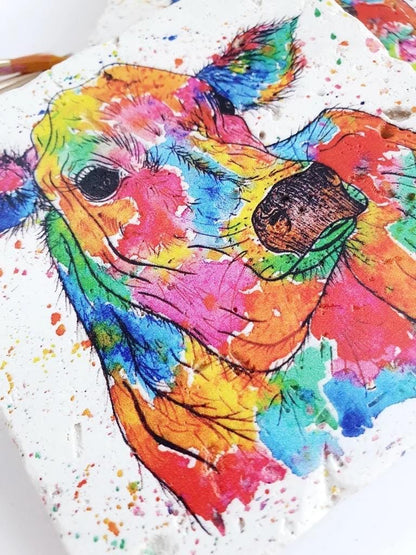 Stone Coasters: Rainbow Cow - Artwork by Katie Goddard  (Set of 4)