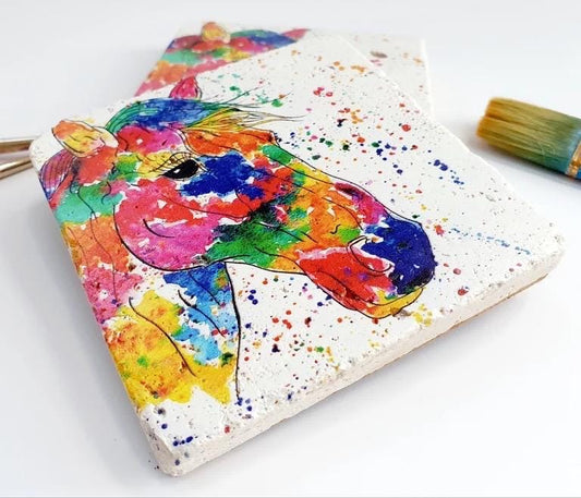 Stone Coasters: Rainbow Horse - Artwork by Katie Goddard  (Set of 4)