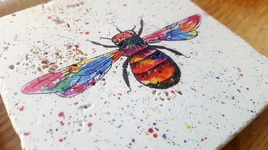 Stone Coasters: Rainbow Bumblebee - Artwork by Katie Goddard  (Set of 4)