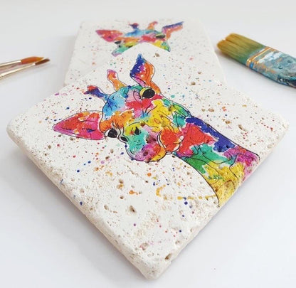 Mixed Set of Stone Coasters: 1 x Cow, 1 x Giraffe, 1 x swan, 1 x Horse  - Artwork by Katie Goddard  (Set of 4)