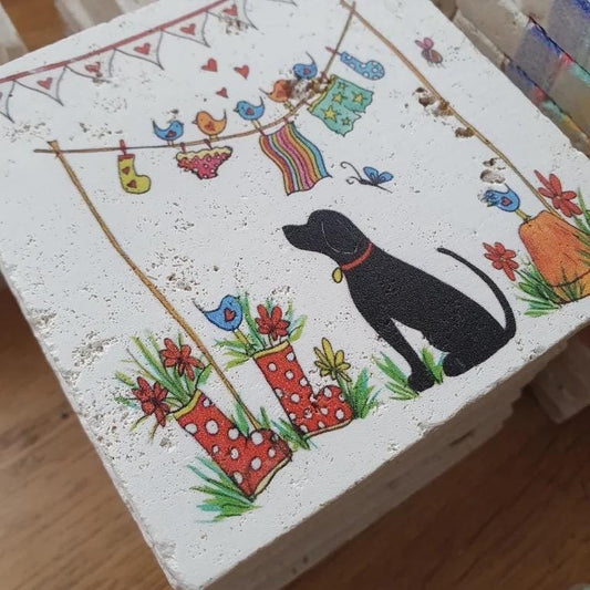 Stone Coasters: Black Lab - Artwork by Katie Goddard  (Set of 4)