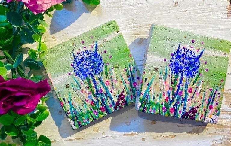 Stone Coasters: Agapanphus - Artwork by Katie Goddard  (Set of 4)